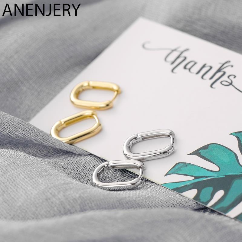 ANENJERY Silver Color Geometric Oval Hoop Earring Prevent Allergy Small Gold Color Earrings For Women Jewelry Gifts S-E1082 золотой