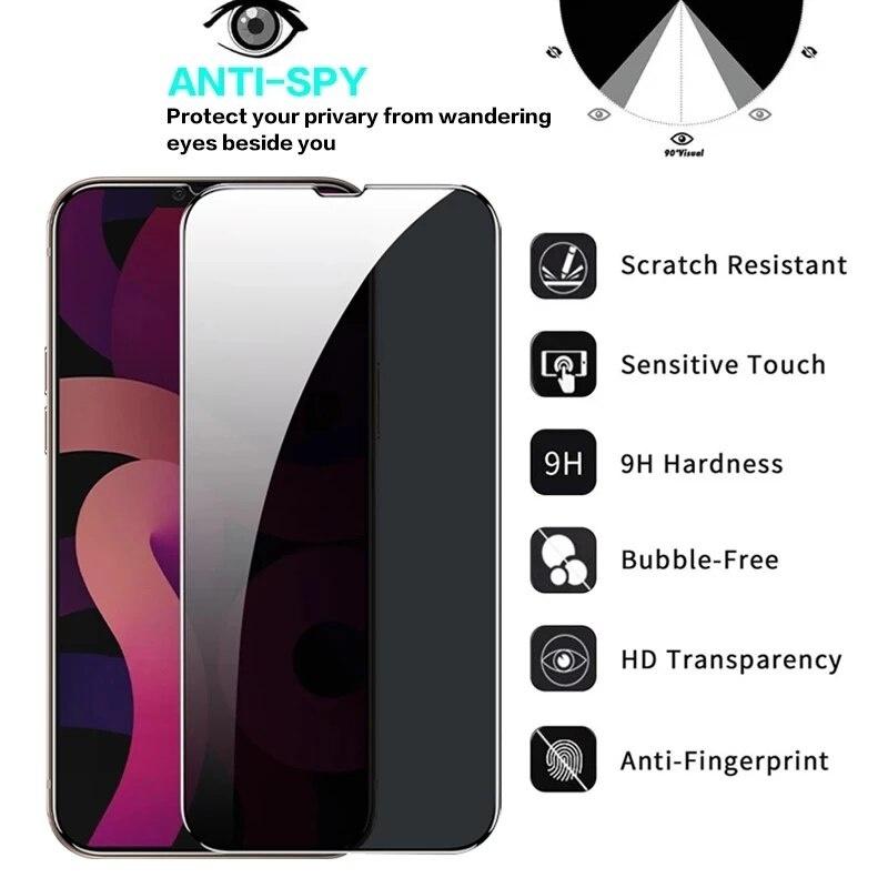 4Pcs Anti Spy Screen Protector For iPhone 17 16 15 14 13 12 11 Pro X XR XS Max Privacy Glass On iPhone 6 7 8 Plus SE2022 Tempered Glass
