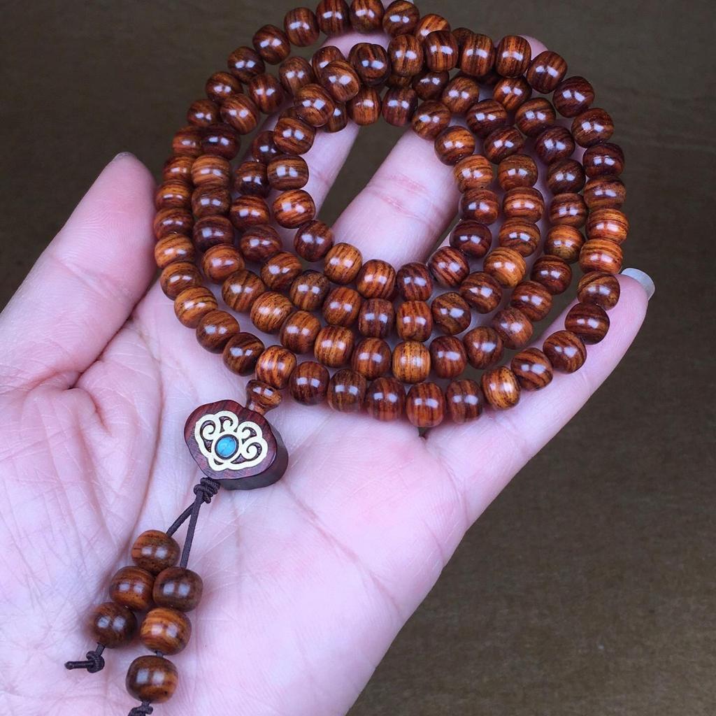 Vintage Hainan Huanghuali Tiger Stripe Buddhist Beads – Perfect for Gifts and Personal Use
