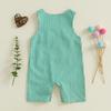 Baby Summer Rompers Soft Plaid Puppy Pattern Button Sleeveless Crew Neck Newborn Jumpsuits