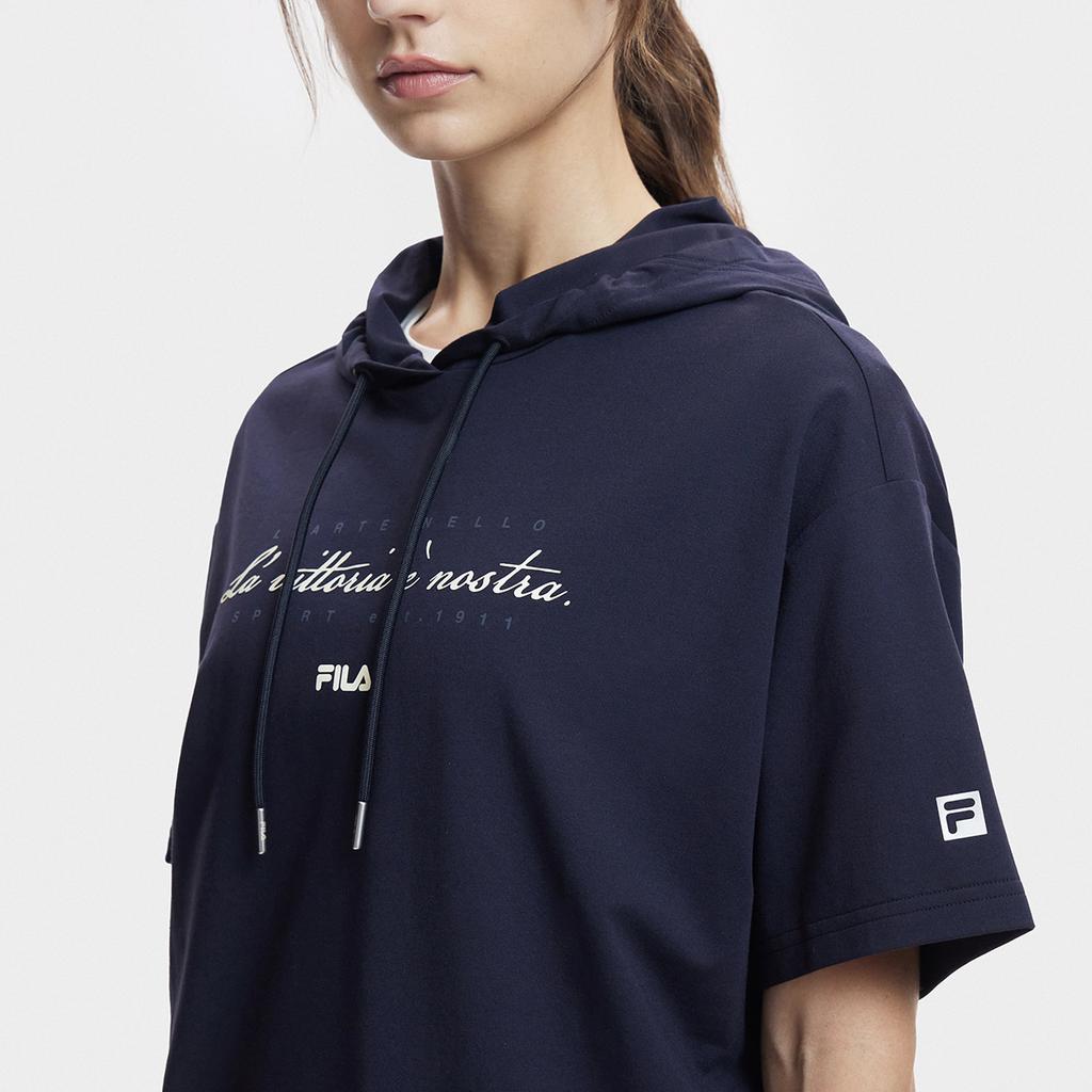 Fila Fitness Fashion Loose Knit Short Sleeve Hoodie T-Shirt Women Tops Royal-Blue A11W421124FNV