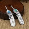 S925 Sterling Silver Jewelry Retro Thai Silver Inlaid Turquoise Edition Handmade Feather Pendant for Men and Women