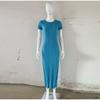 Elegante Faden Strick Solide Kleid Frauen Schlank O-Ausschnitt Kurzarm Hüfte Paket Weibliche Lange Kleider Sommer Dame Chic Robe