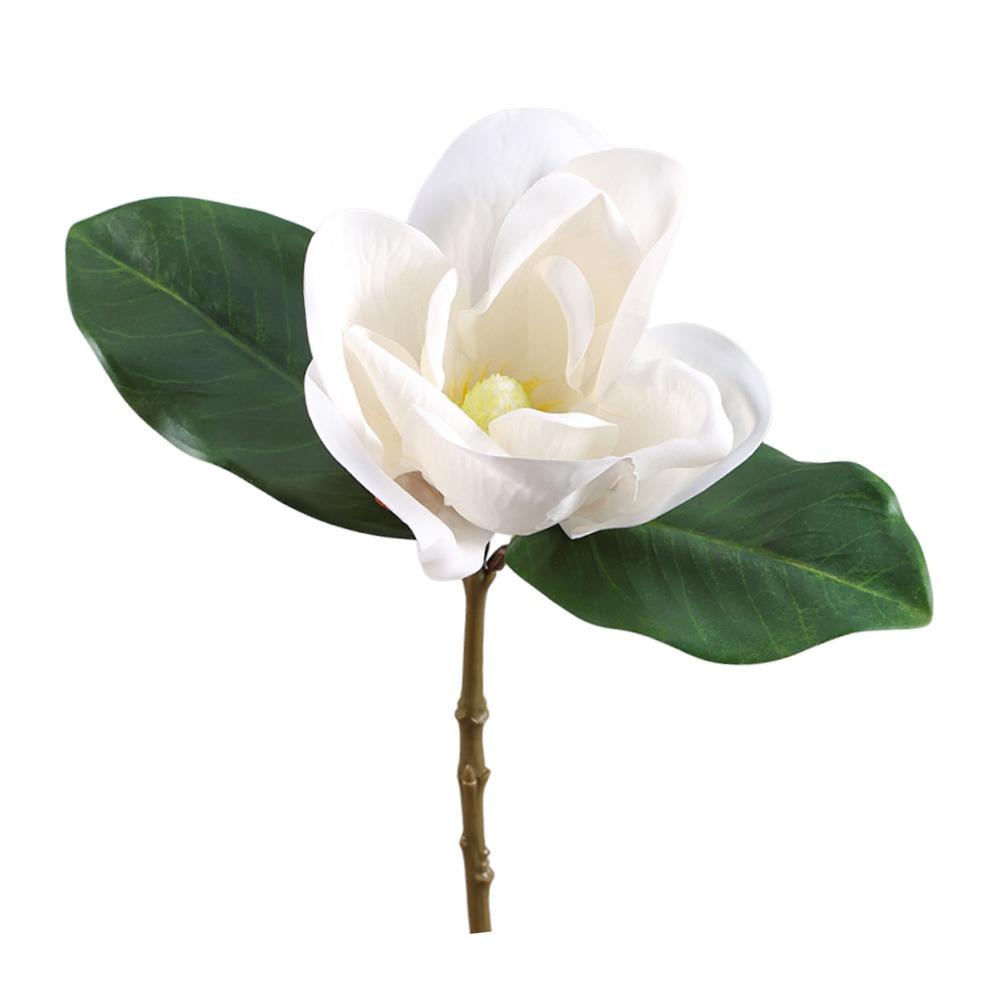 Creative White Pink Artificial Magnolia Flower Green Leaves Luxury Design Faux Flower Real Touch Real Touch Flower Home Decor