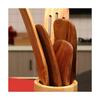Teak Wood Wooden Spatula Heat Resistant Slotted Design Steak Shovel Long Handle Hanging Hole Wooden Ladle Skimmer Wok Cooking