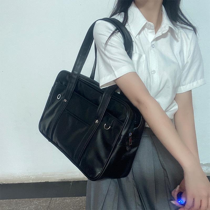 Student JK Handbag Waterproof PU Leather Single Shoulder Uniform Bag for Men And Women Official Document Commuter Bag