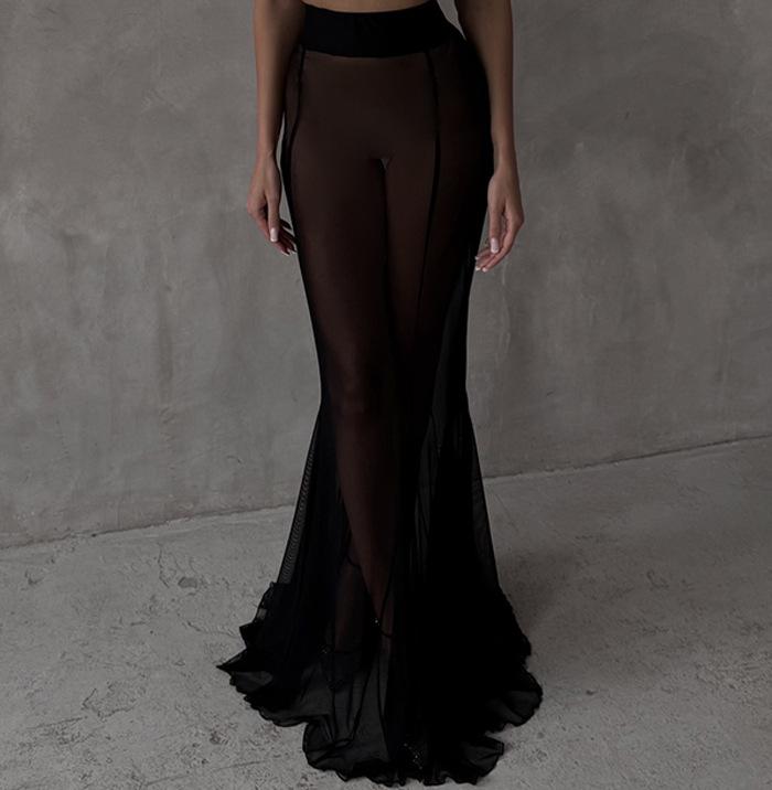 

Европейско-американский комплект с длинным рукавом из атласного топа и сетчатой юбки Extra Large