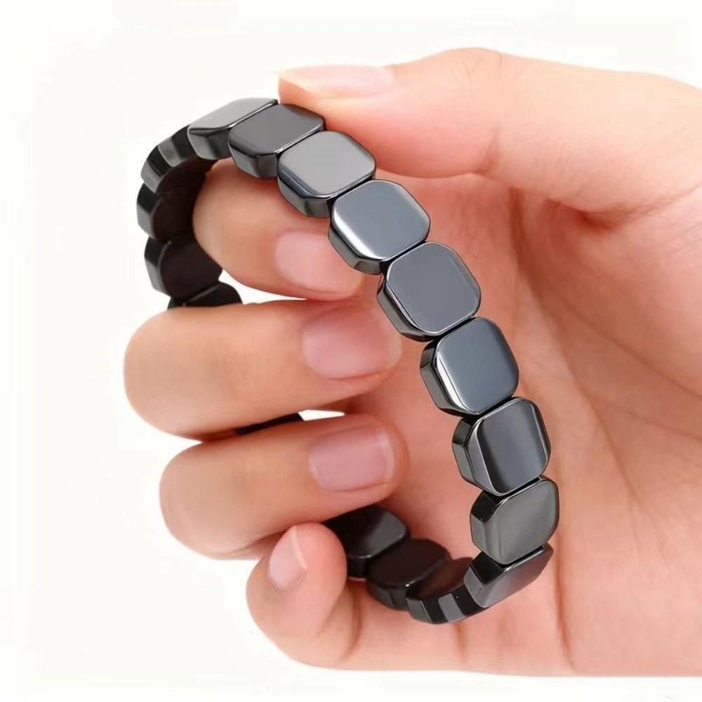Elastic Black Gallstones Bracelet Jewelry Men Bangle Trendy Square Bead Wristband  Vacation