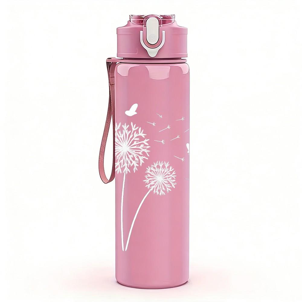 1PC Dandelion Minimal Line Art 750ml Color Plastic Sports Water Bottle Leakproof Flip Straw Lid Suitable for Sports Office Home Use