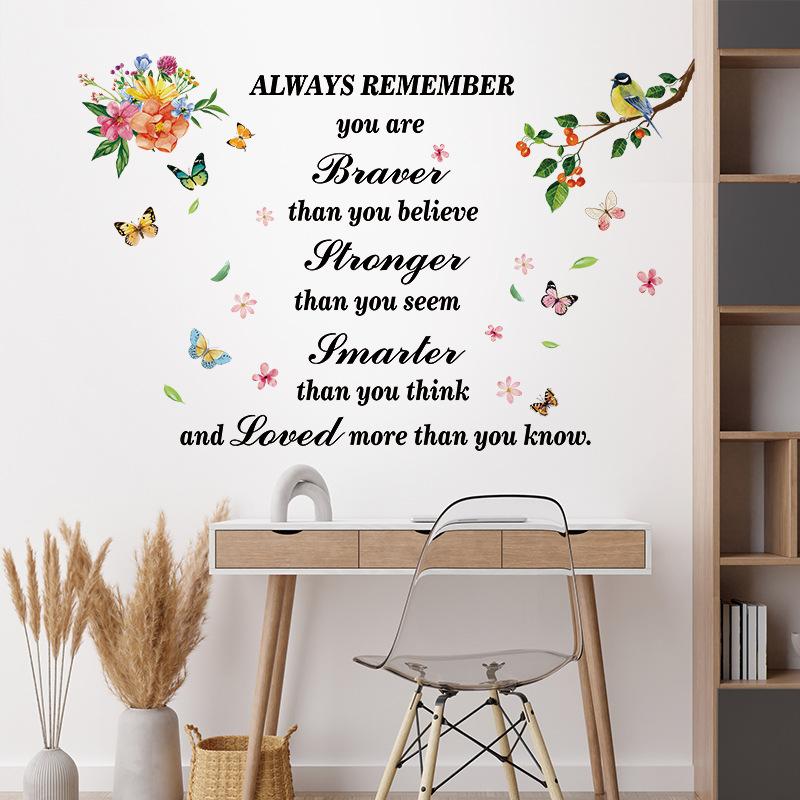 English Motivational Phrase Stickers Colorful Hummingbirds Decals Living Room Sofa Background Restaurant Decoration Self-adhesive Posters
