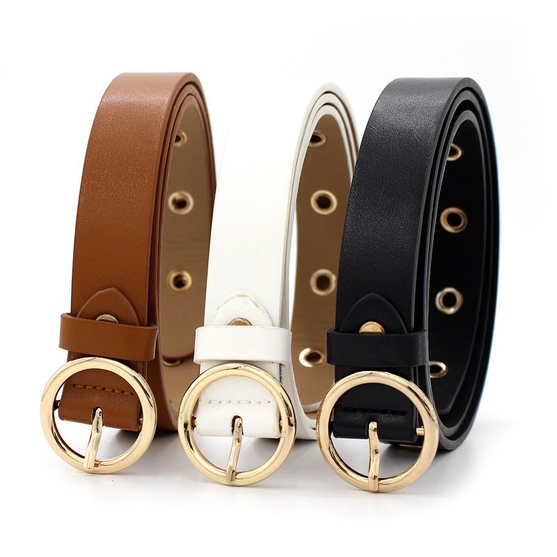 Women'S Decorative Hollow Round Buckle Belt Women'S Skirt Steam Eye Hole Jeans Belt