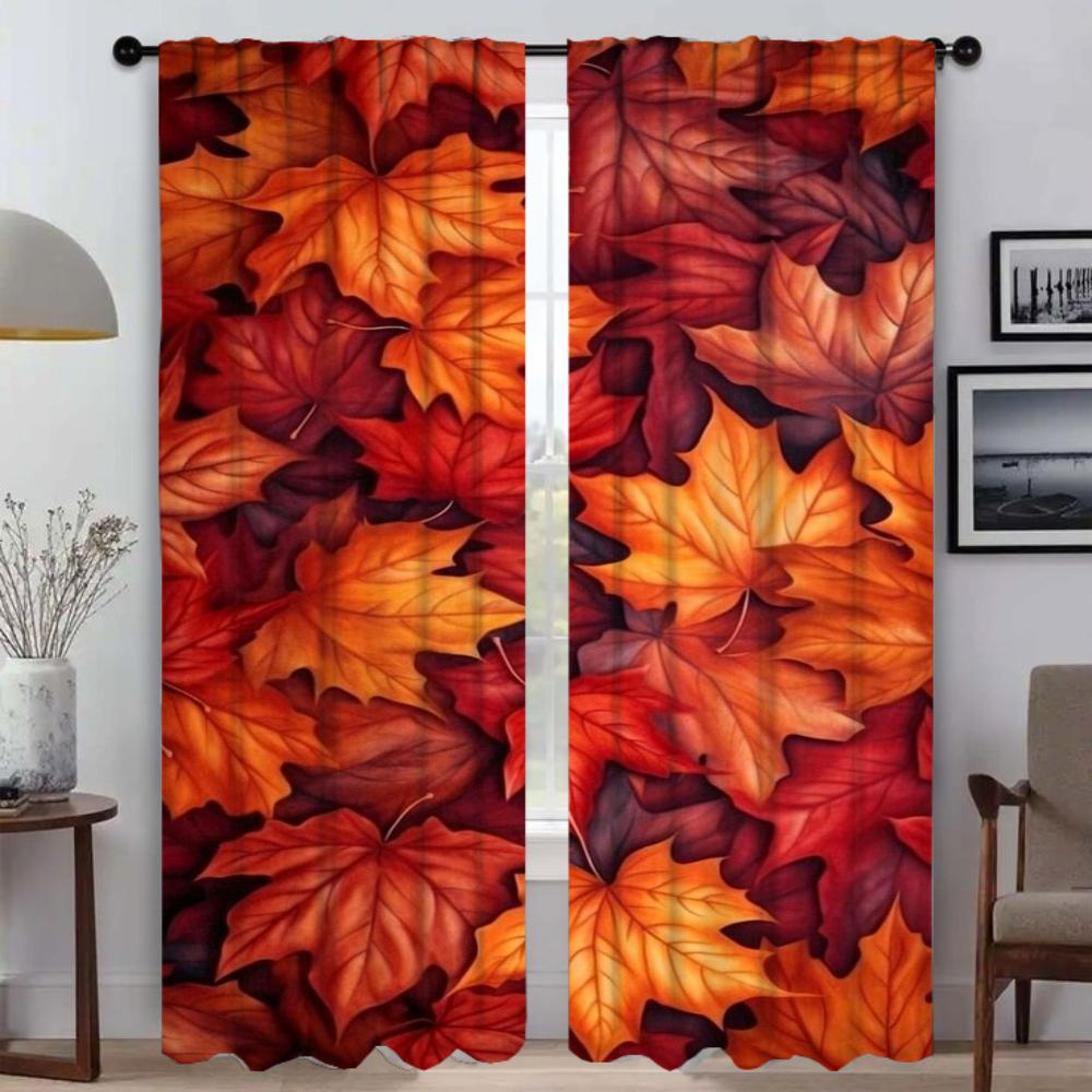 Window Curtain for Room 2 Panel Leaf Down Partition Home Interior Curtains Shades Halloween Decoration Tulle for Bedroom Living