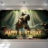 2D Happy Birthday Dinosaur Banner, Jurassic T-Rex Jungle Background for Boys Birthday Photo Booth