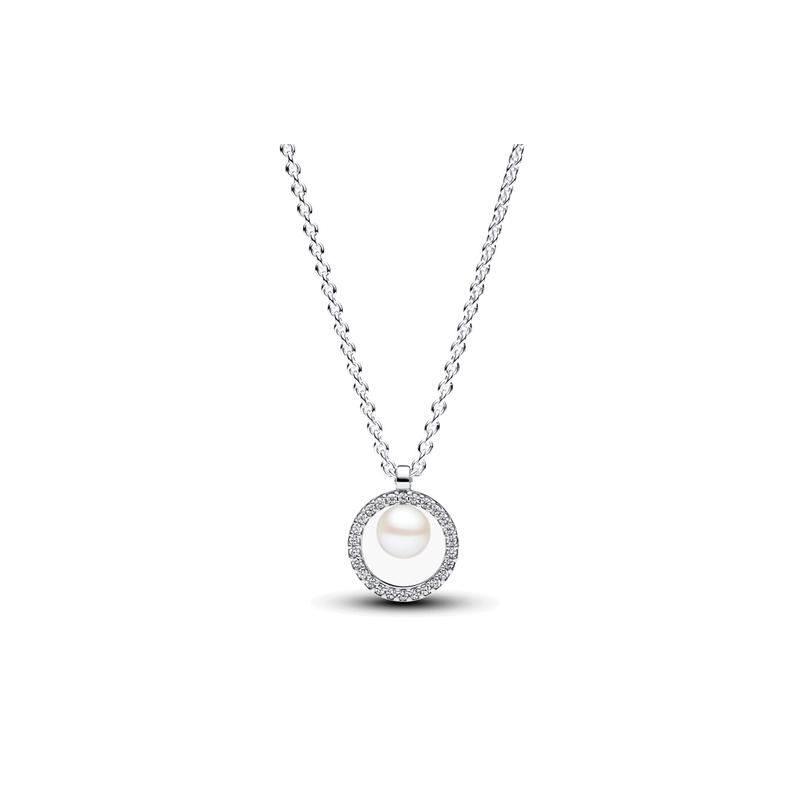 Pandora Round pendant 925 silver cubic zirconia necklace women s silver 393165C01 серебряный
