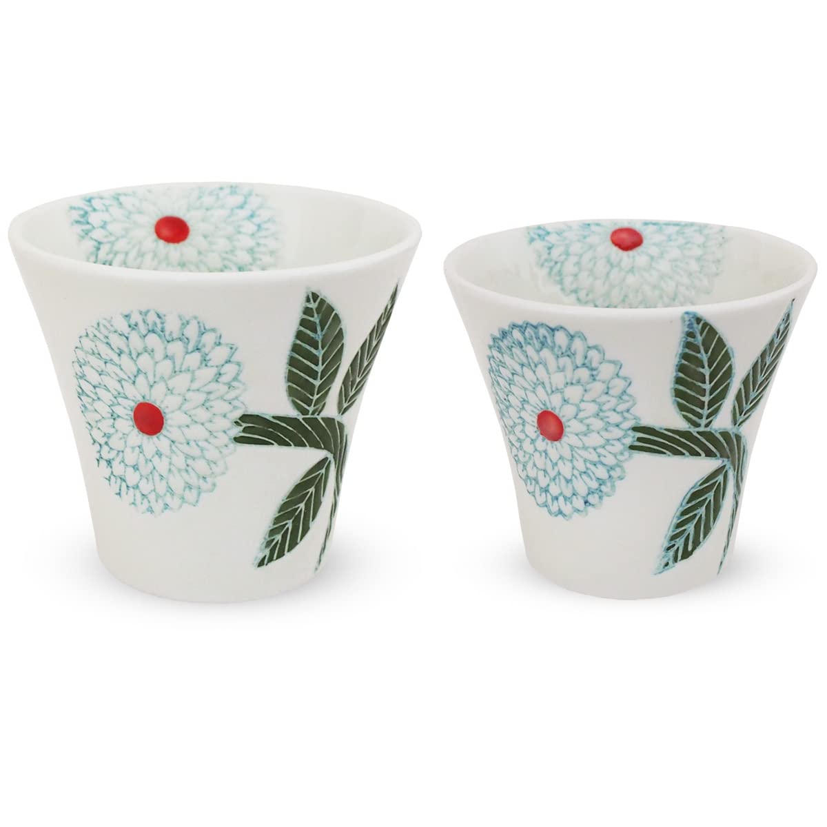 

J Kitchens Kunzangama Pair Large and Small Hasami Made in Japan S Dahlia Premium Cups, (Teacups), Ware, (L 180cc, 130cc),