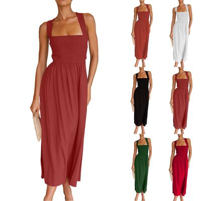 Women's Summer Fashion Casual Solid Color Vest Midi Dress Hanging Neck Tie Dresses