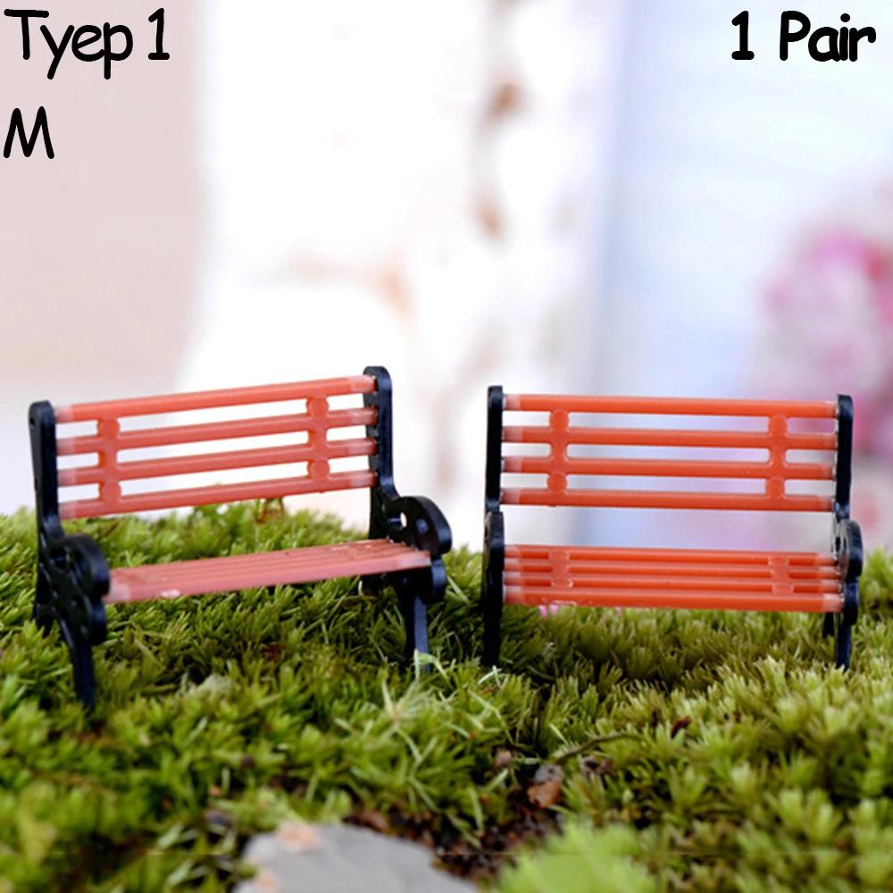 1Pair Miniature Park Seat Miniature Bench Chair Figurine DollHouse Furniture Accessories Bonsai Home Decor Fairy Garden Ornament
