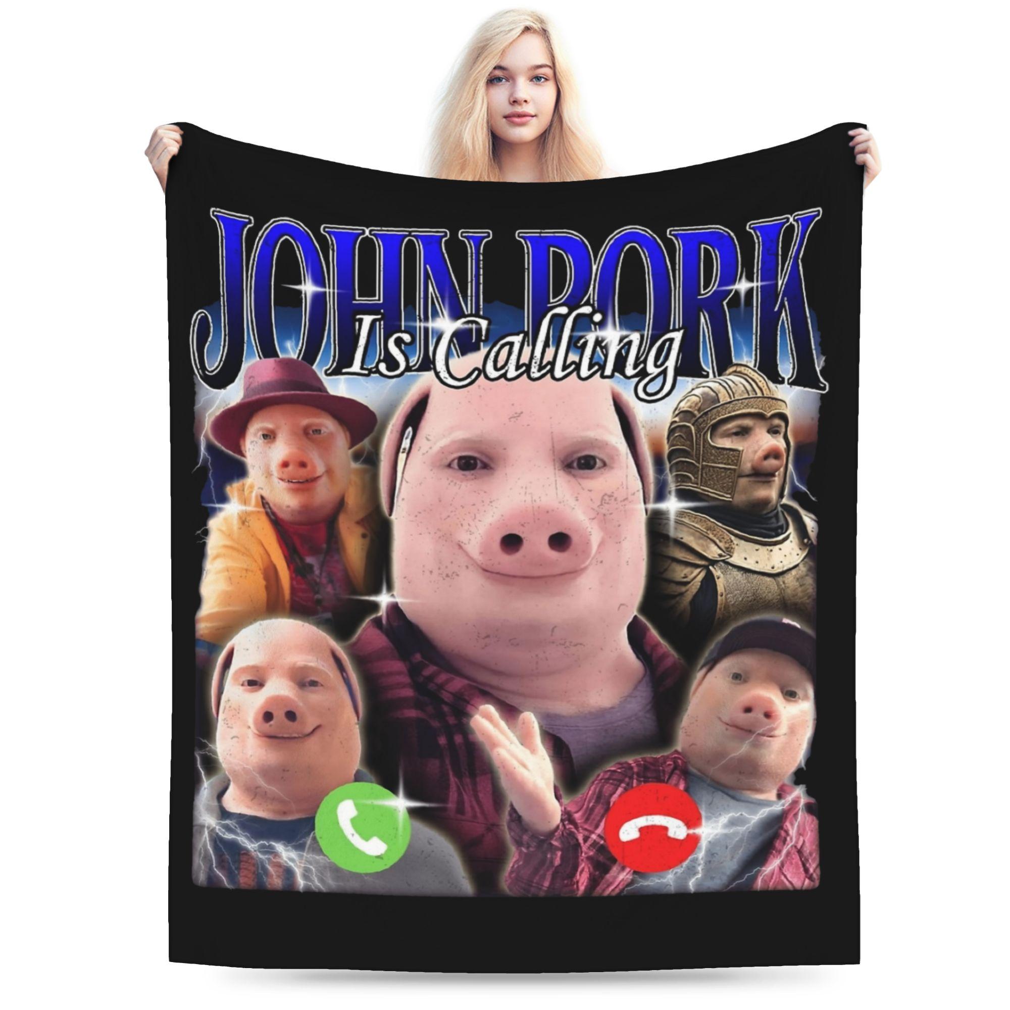 Helenal Unisex John Pork Is Calling Funny Meme Blankets Flannel Multifunction Lightweight Throw Blanket For Bed Bedroom Bedding Throws