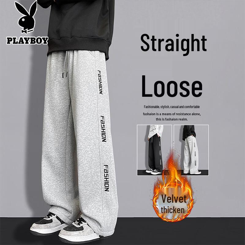 PLAYBOY Мужские свободные прямые спортивные штаны на флисовой подкладке L
