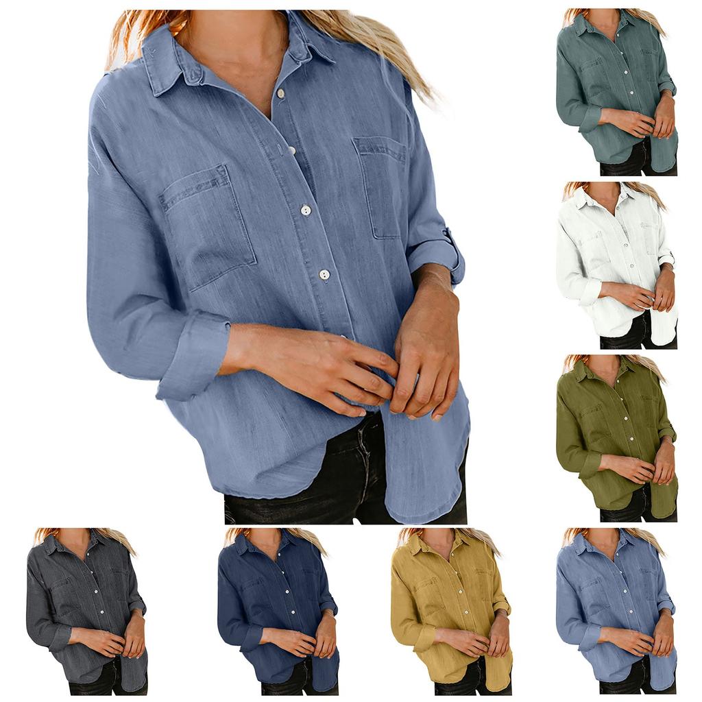 Women's Long Sleeve Button Color Loose Shirt Casual Large Size Shirt