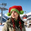 Casual Winter Accessories for Women Christmas Elf Hat, Cozy Knit Hat with Pom Soft Polyester Pom, Stretchy Warm Skull Cap Outdoor Cold Weather Trendy