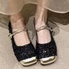 Fashion Ladies' Ballet Flats Elegant Solid Color Bling Mary Janes Shoes Women Spring Autumn Buckle Strap Party Flats Luxury Woman Shoes