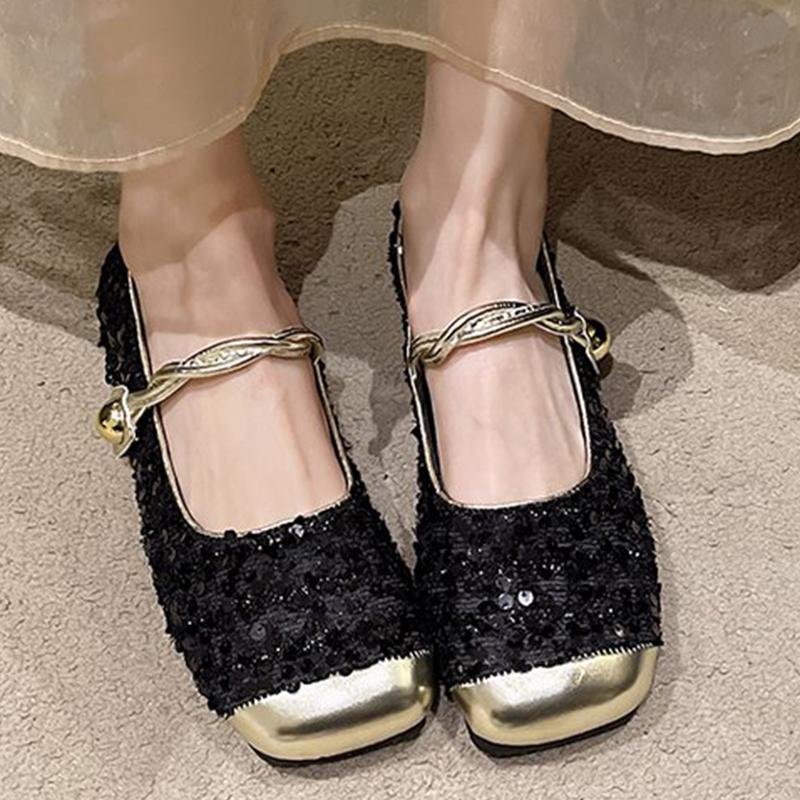 Fashion Ladies' Ballet Flats Elegant Solid Color Bling Mary Janes Shoes Women Spring Autumn Buckle Strap Party Flats Luxury Woman Shoes