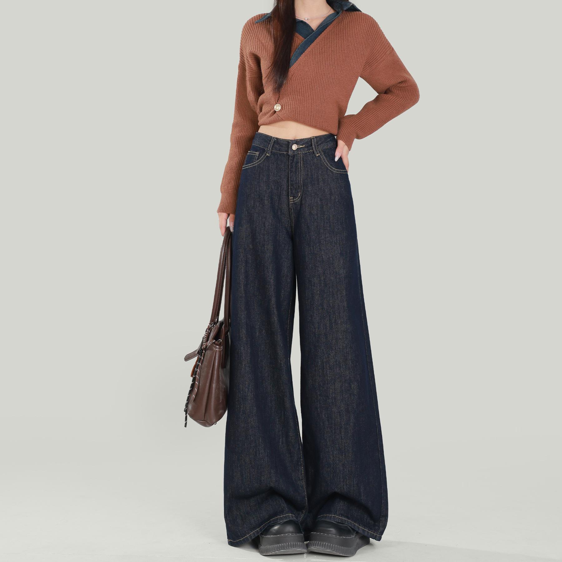 

Women s Retro High-Waisted Wide-Leg Denim Jeans - 2025 Autumn Trend L 106-116 lbs