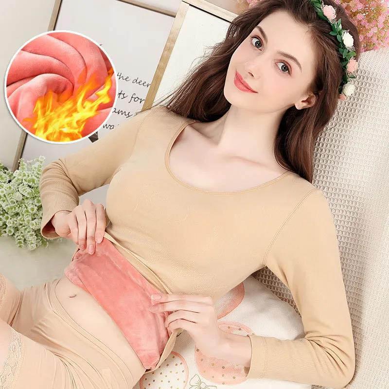 Plus Velvet Bottoming Shirt Women Autumn and Winter All-match Thick Round Neck Slim-fit Inner Warm Clothes