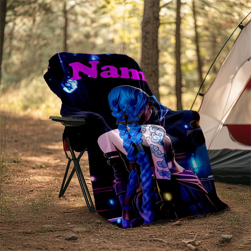 Personalized Custom Name Blanket - League of Legends Jinx Print Design,Blanket for Sofa,Bed,Travel,Camping - Soft and Warm, Great Gift