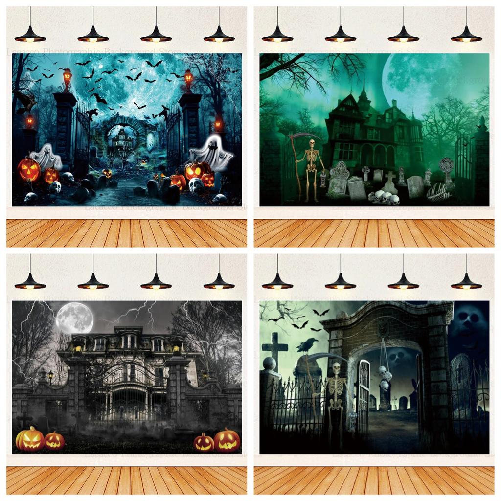 Graveyard Skull Background Ghosts 2025 Halloween Party Horror Night Theme Wall Decoration Banner Baby Backdrop Studio Photo Prop