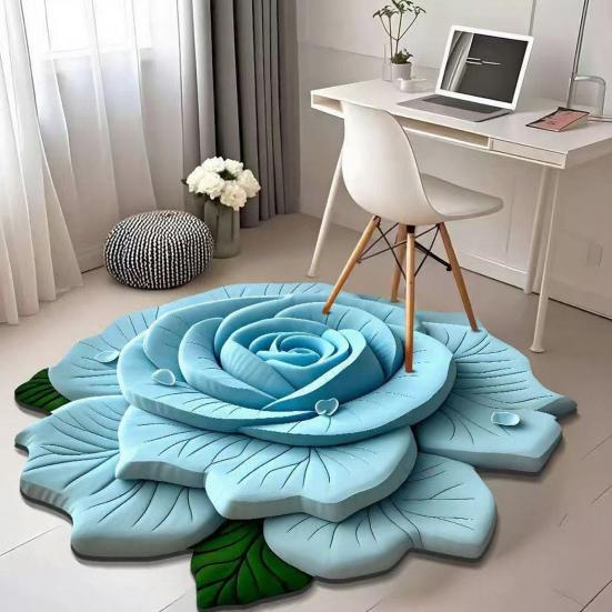 Floral Plush Rug Mat 3D Flower Optical Illusion Floor Mat Non-Slip Water-Absorbent Bath Mat for Bathroom Bedroom Living Room