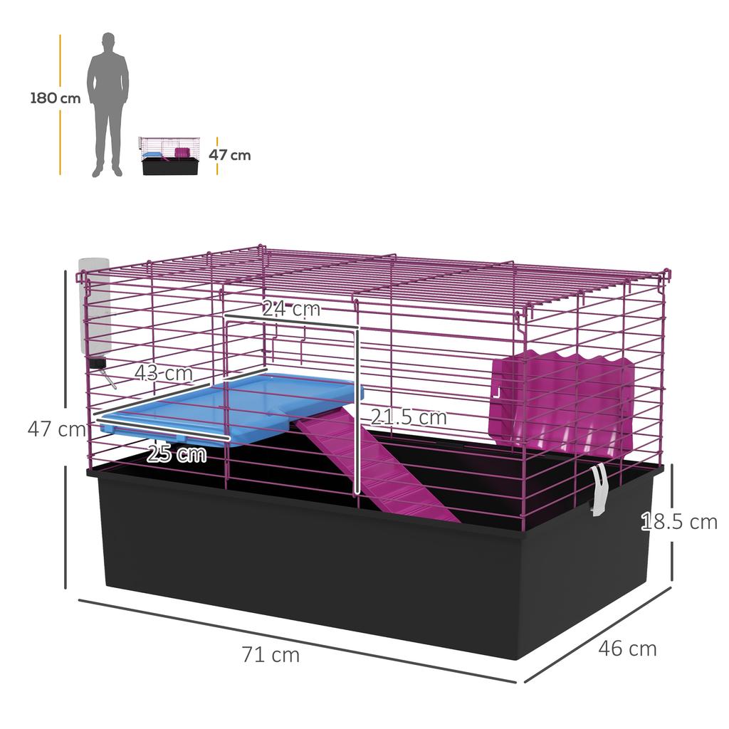 Chinchillas Small Rabbit Guinea Pig Small Animal Cage, Pet Playhouse, with Platform, Ramp, 71 X 46 X 47cm