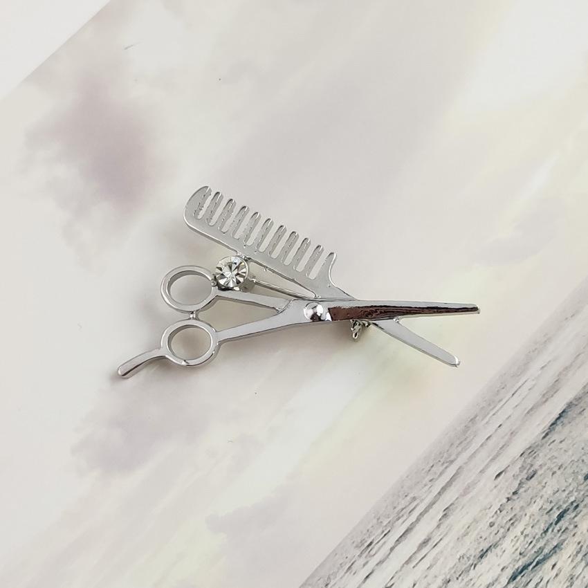 Men's Korean Barber Brooch: Diamond Scissors and Comb Pin for Suits and Ties