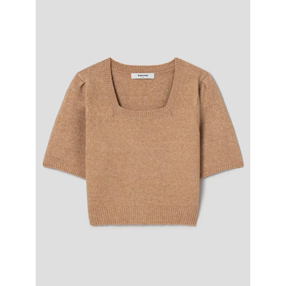 8SECONDS Square Neck Short Sleeve Pullover Beige