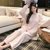 Cozy Plush Lounge Set With Pearl Buttons For Winter Comfort Homewear For Young Women