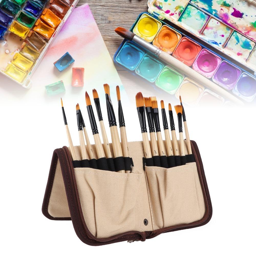 14PCS Tough Fiber Texture Multi-tip Nylon Brush Set Watercolor Paint Brushes Acrylic Artwork Making