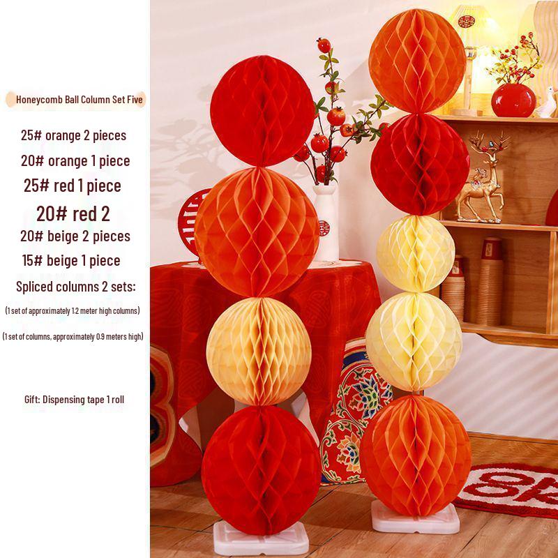 Honeycomb Ball Pillar Lantern for Wedding Room Decoration, Bride Photo Props, Double Happiness Wall Flower