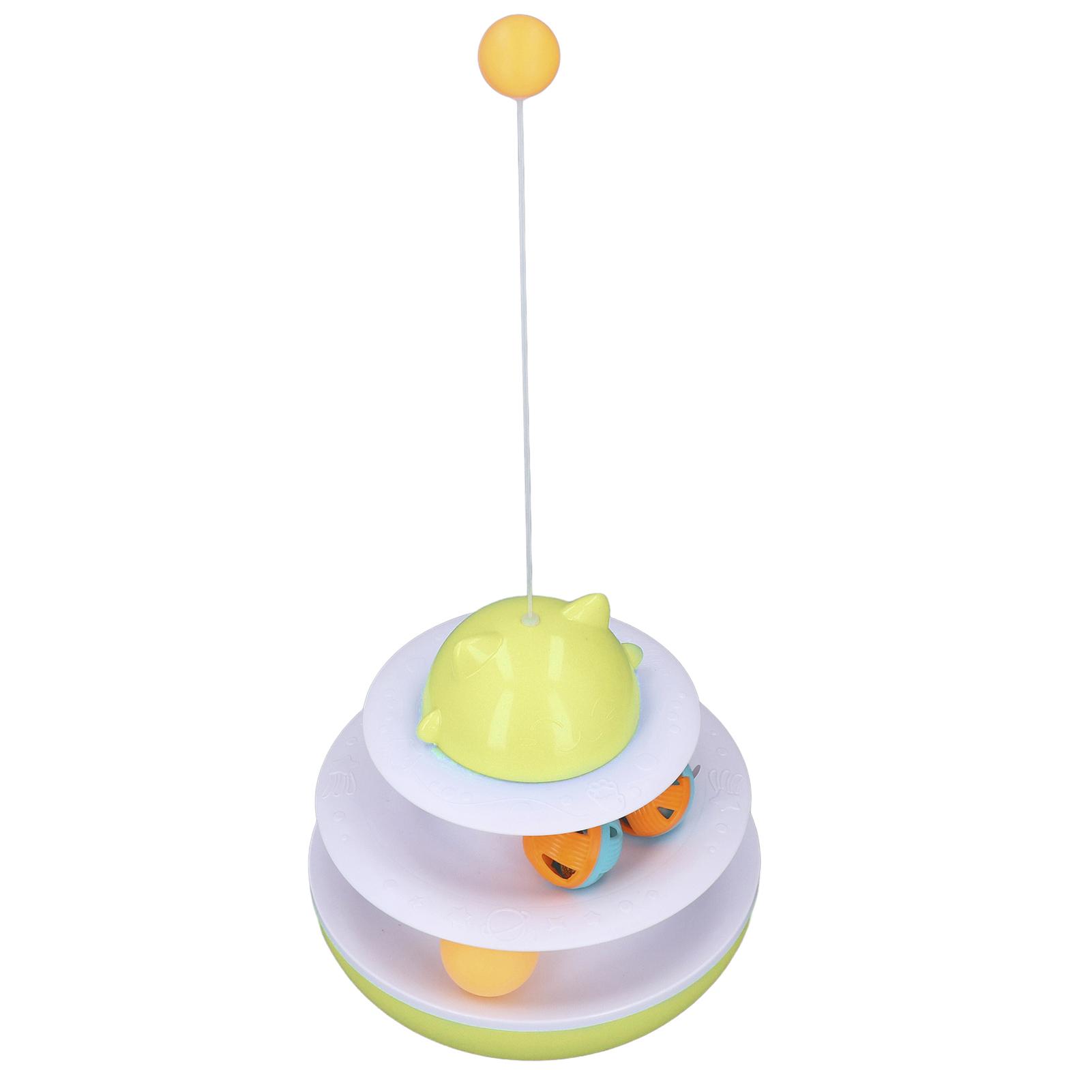 

Cat Turntable Toy 2 Level Interactive Exercise Kitten Track Tower Puzzle Toy with Rolling BallYellow жёлтый