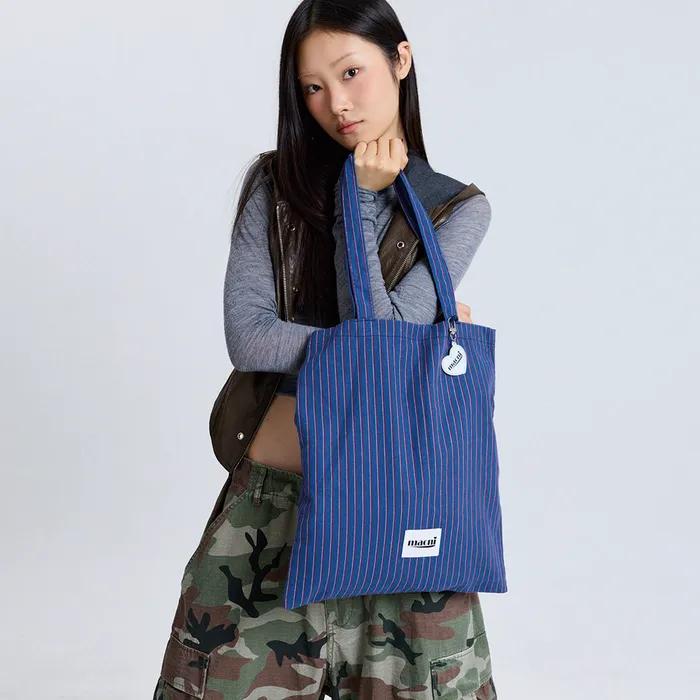 HEART STRIPE ECO BAG BLUE