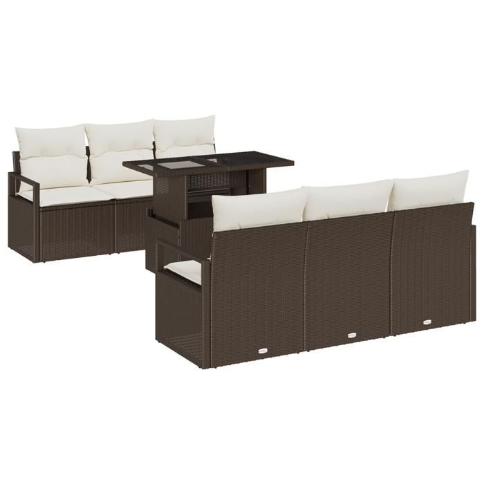 VidaXL Ensemble de Sofa de Jardin 7 Pièces avec Coussins en Poly Rattan Marron 3348744