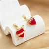 European & American Red Heart Zirconia Cross Pendant Necklace, Gold-Plated Copper, Peach Heart Design for Women.