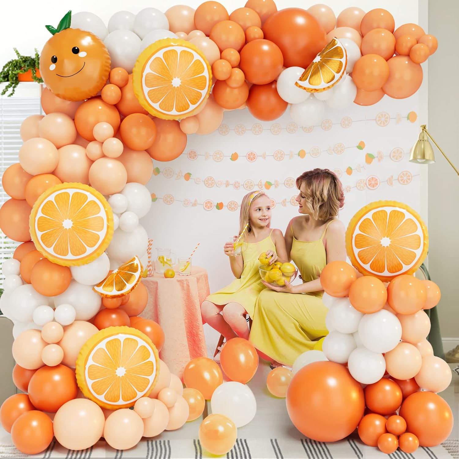 Little Cutie Baby Shower Decorations, 173PCS Orange Balloon Garland Arch kit, Macaron Pastel Orange Balloons, White Balloons for Baby Shower