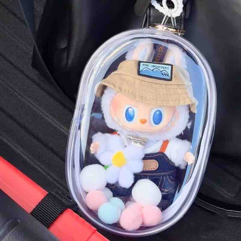 Labubu High-Transparent PVC Anime Doll Dustproof Hanging Bag Transparent PVC Walking Bag for Blind Box Display & Storage