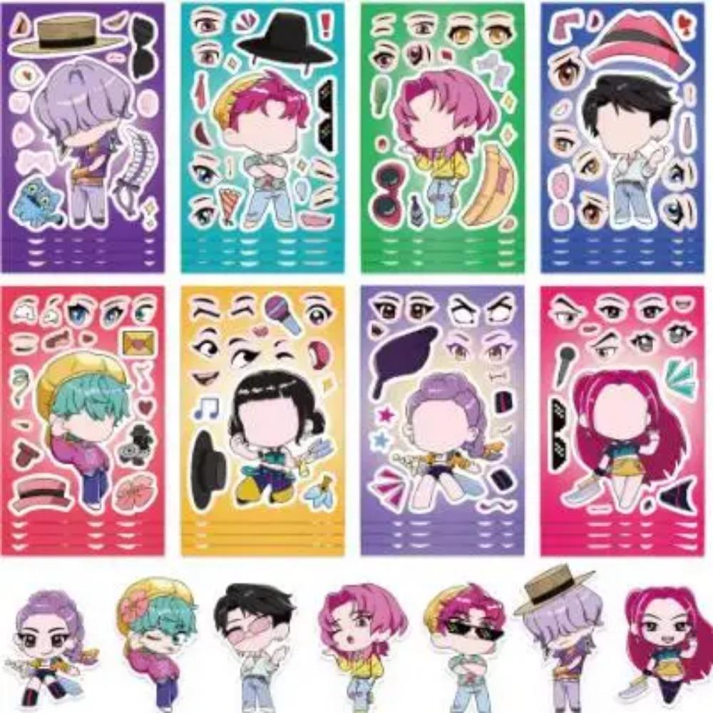 8/24Pcs Cute KPop Demon Hunters Puzzle Stickers Make a Face Cartoon For DIY Phone Laptop Luggage Skateboard Graffiti Decals