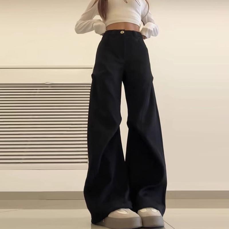 

Spicy Girl Black Wide-Leg Cargo Pants: Casual Design for Early Autumn S for 40/45kg