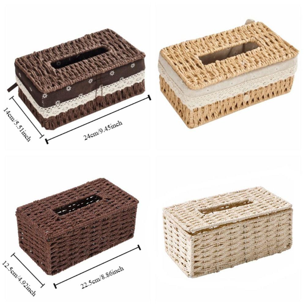 Hand Woven Rattan Woven Tissue Box Japanese Style Napkin Holder Creative Storage Box  Home
