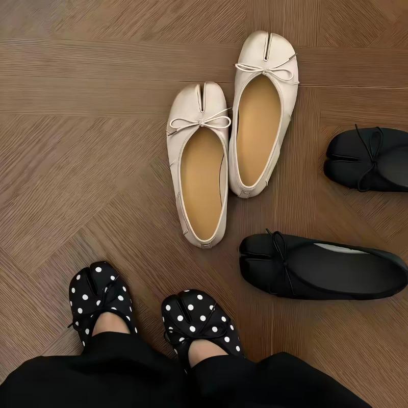 Pretty Feifei women's shoes new polka dot satin light mouth Mary Jane single shoes spring and summer slope bottom ballet split toe shoes