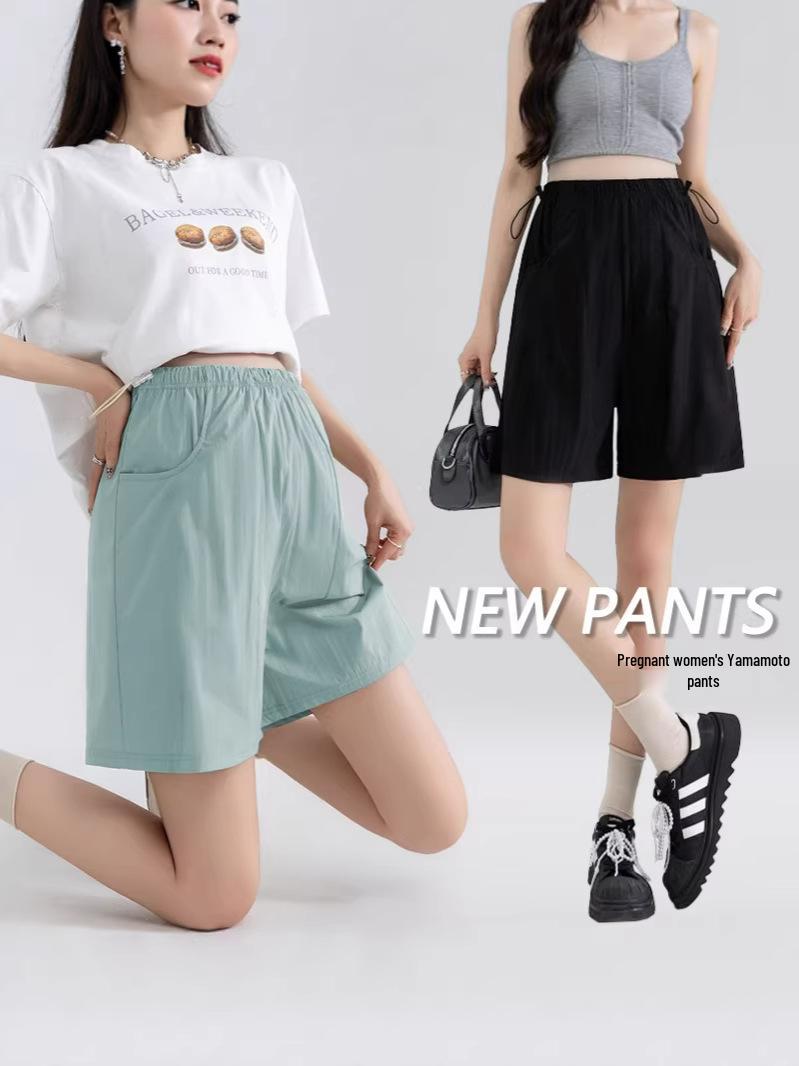 

High-Waist Maternity Wide-Leg Shorts - Thin, Large Size, Summer Casual Cropped Pants M (Below 110 kg) синій