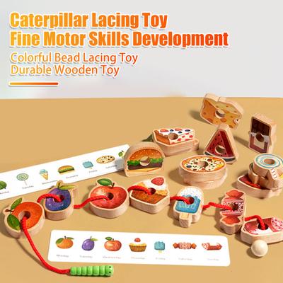 Raupen-Perlenfädelspielzeug, Feinmotorik-Lernen im Vorschulalter, Fokustraining für Kleinkinder, pädagogisches Holznahrungsmittel-Baustein-Schnürspiel